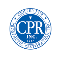 A blue and white logo for the center for prosthetic restoration.